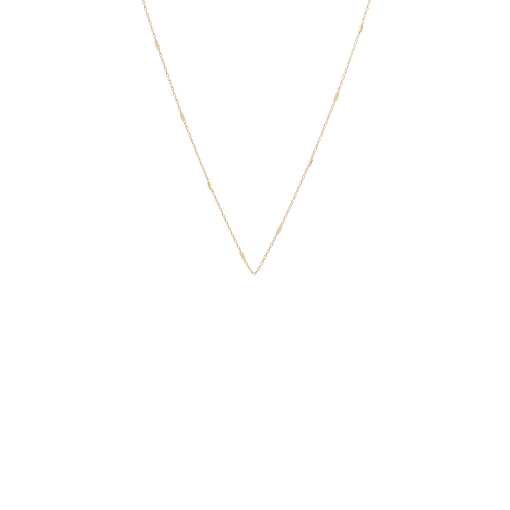 Zoe Chicco Tiny Bar 16” Cable Chain 14K Yellow Gold