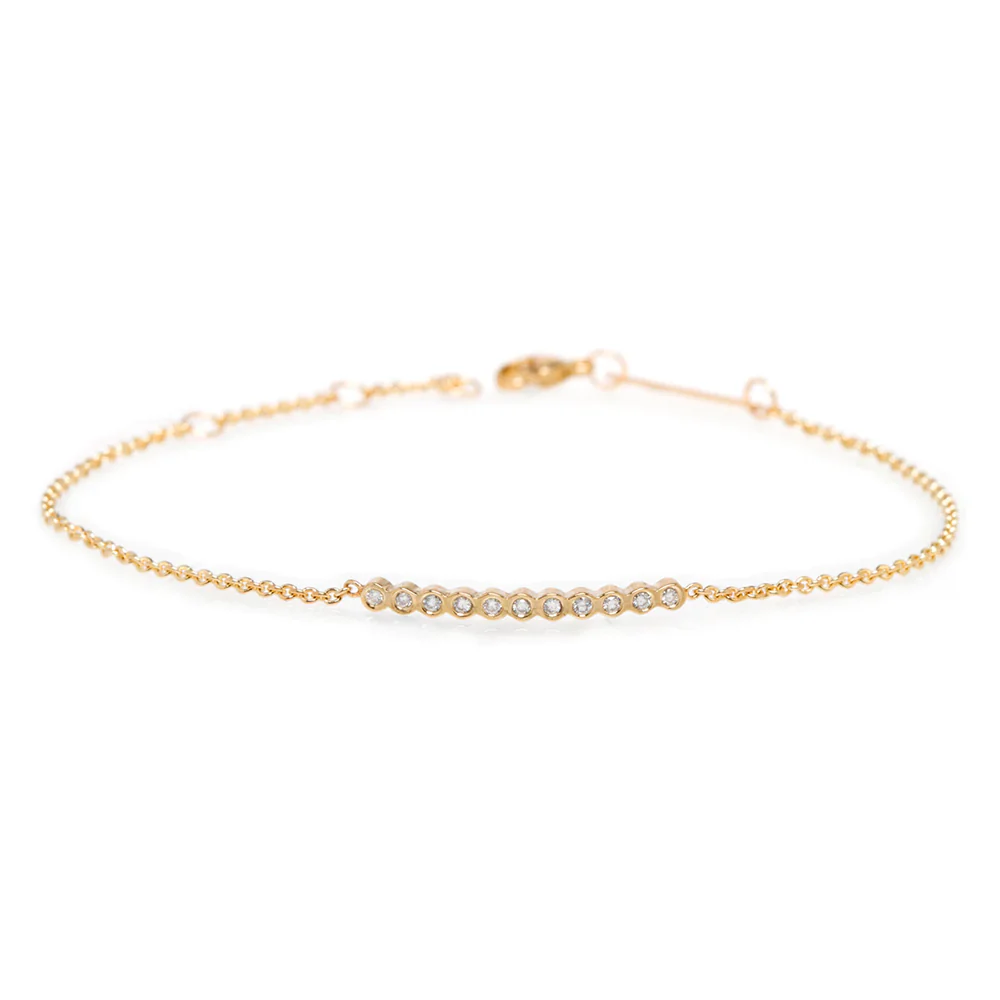 Zoe Chicco Tiny Diamond Bezel Bar Bracelet 14K Yellow Gold