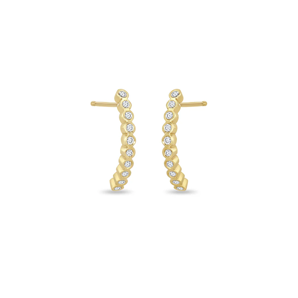 Zoe Chicco Tiny Diamond Bezel Curved Bar Drop Earrings 14K Yellow Gold