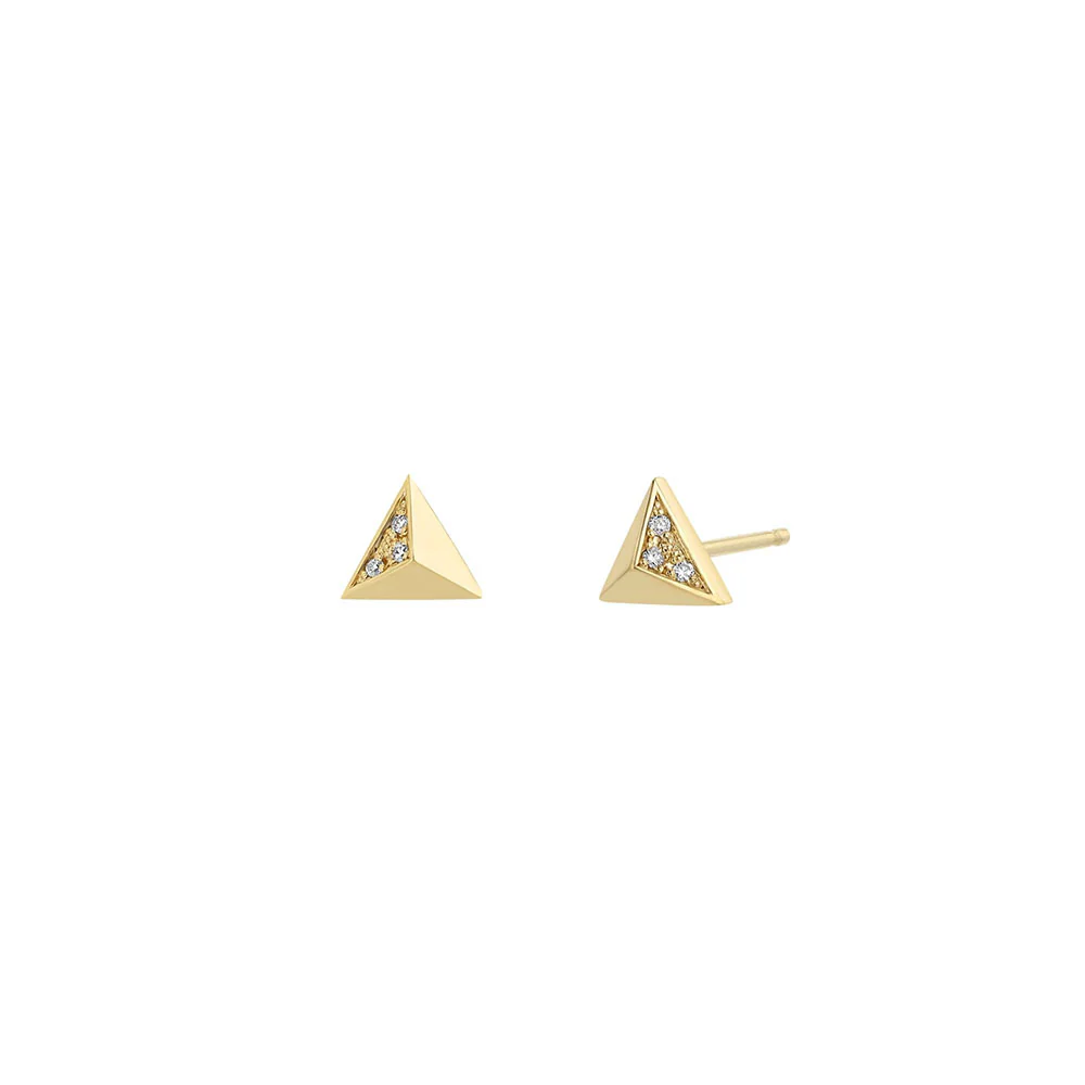 Zoe Chicco Triangle Pyramid Diamond Studs 14K Yellow Gold